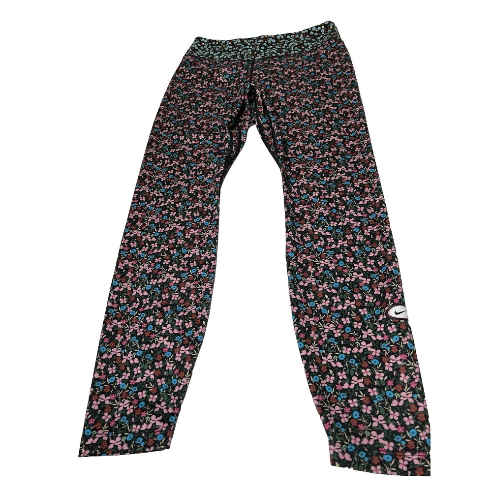 Nike Dri Fit Leggings Womens Femme Floral Mid Rise Tight Fit Medium